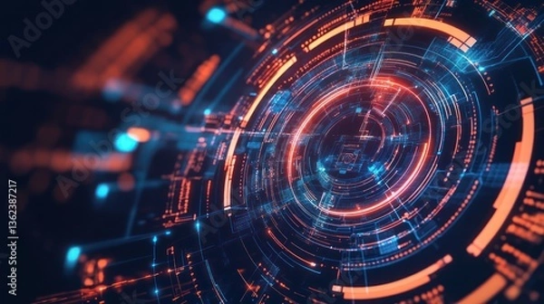 Fototapeta Abstract digital circuit, glowing interface design, futuristic technology background, potential use in tech presentations, website design