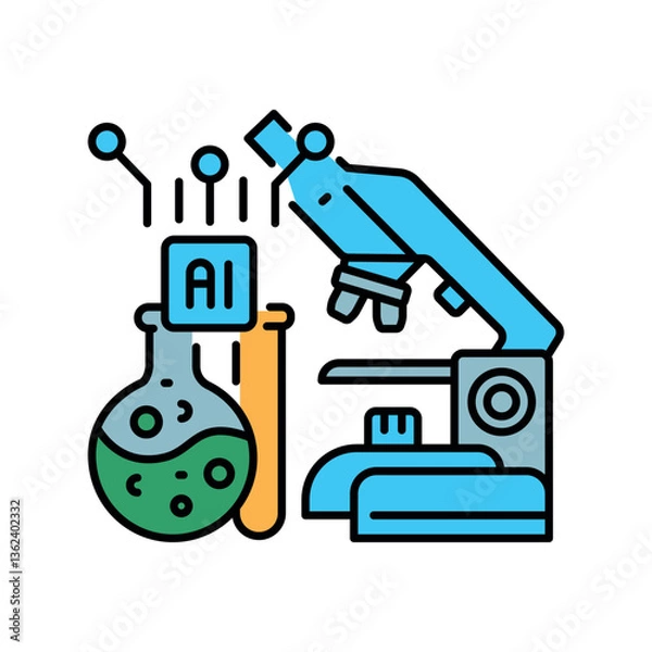 Obraz AI clinical trial analysis black line icon for digital and print projects.