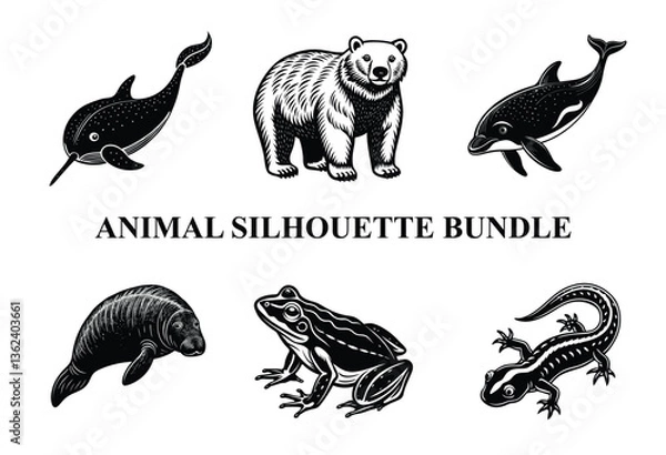 Fototapeta Wild Animal Silhouette Bundle | Safari Wildlife Clipart | Jungle Predator Vector