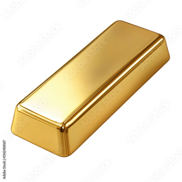 Fototapeta A gold bar resting on a polished surface with natural lighting highlighting its shiny texture and reflective qualities.