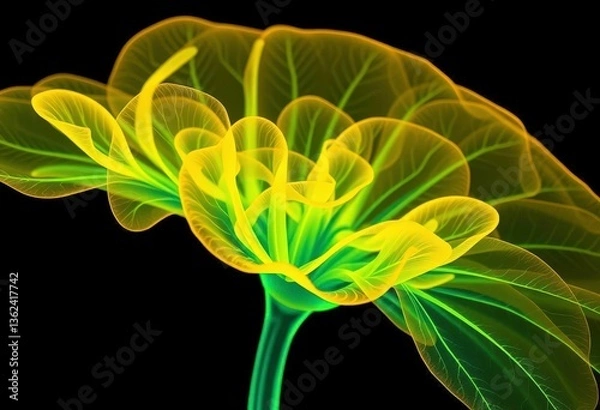 Fototapeta Layered X-ray view of ZZ plant, vibrant yellow & green hues, revealing intricate internal structure, art, zz plant