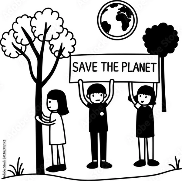 Fototapeta children advocating for environmental protection save the planet message, tree hugging, earth preservation