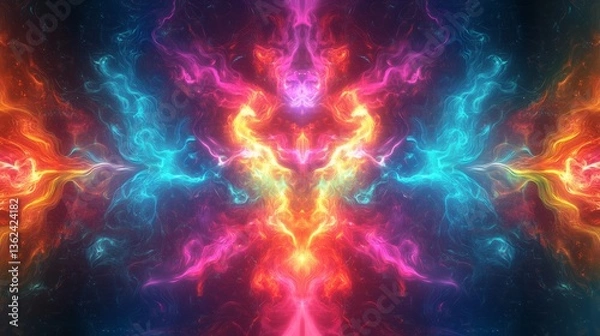 Fototapeta A glowing neural connection design with bright, colorful lines and nodes in an abstract, surreal background