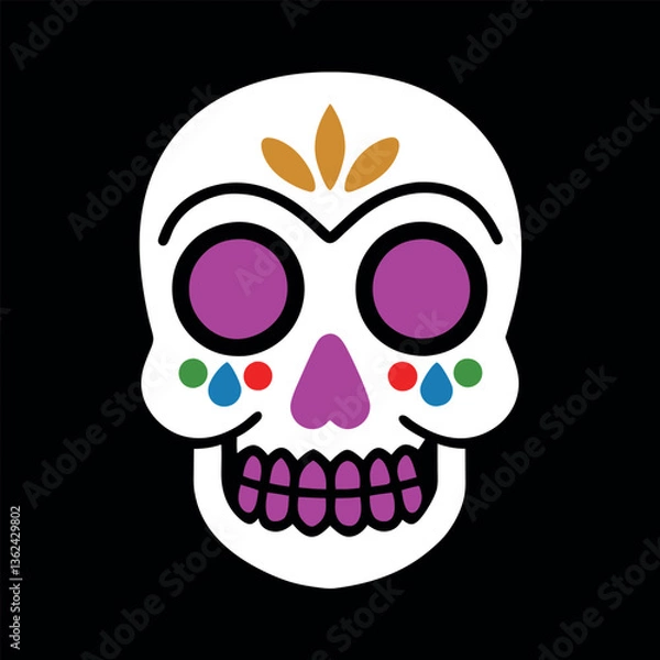 Fototapeta Sugar Skull Vector Illustration – Perfect for T-Shirts, Tattoos, Day of the Dead Decor, Marketing Campaigns, Merchandise Designs, Event Invitations, Social Media Graphics, Home Decor, and Gift Items