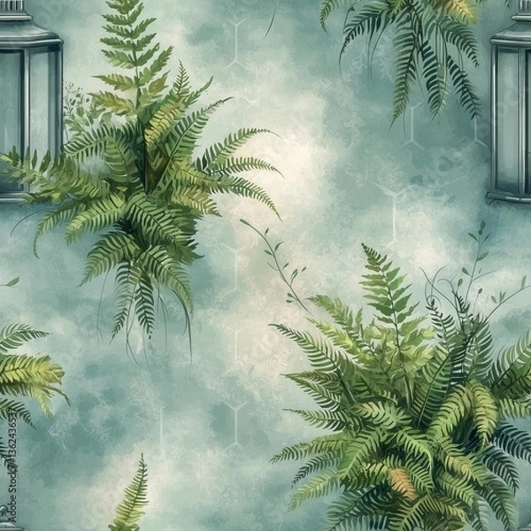 Obraz Vintage botanical wallpaper featuring ferns on a textured background.