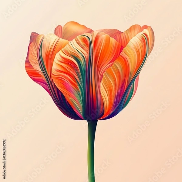 Fototapeta Vibrant Digital Illustration of Colorful Tulip Flower