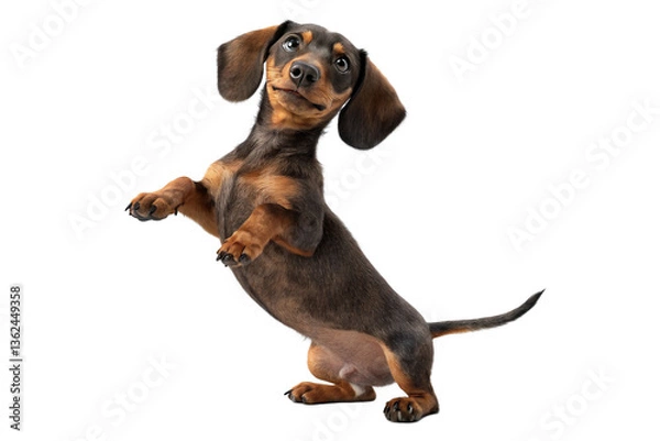 Obraz Adorable dachshund dog stands on its hind legs Isolated on transparent background - generated by ai