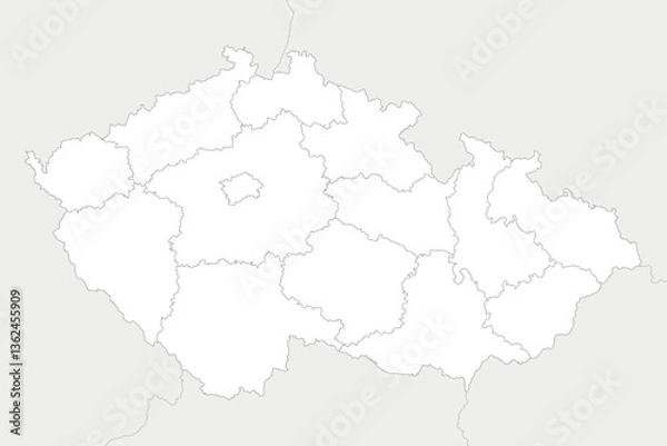 Fototapeta Vector blank map of Czechia or Czech Republic with regions and administrative divisions, and neighbouring countries and territories. Editable and clearly labeled layers.