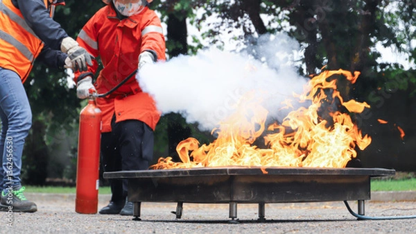Obraz corporate safety - exercise during a firefighting course