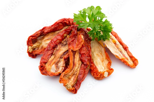 Obraz Dried tomatoes isolated on white background.