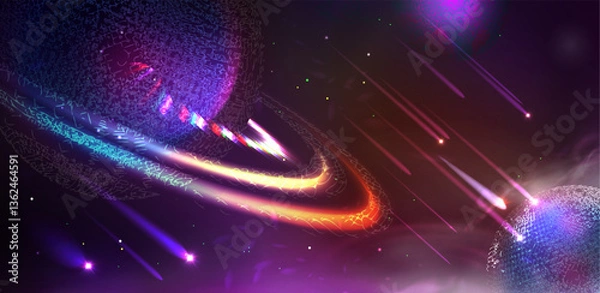 Fototapeta Futuristic space abstract background. Futuristic hi-tech HUD element.  Space y2k banner  with planets, stars and comets. 