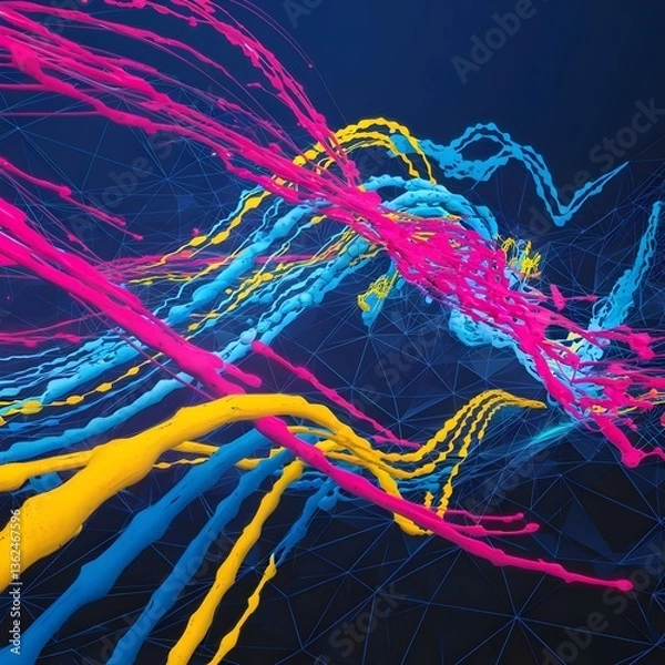 Fototapeta Abstract Dynamic Paint Streaks on Futuristic Mesh Background