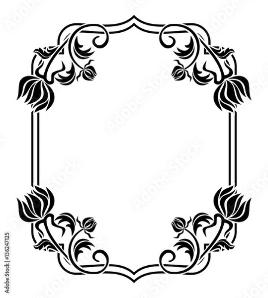 Obraz Black and white frame with flowers silhouettes. 