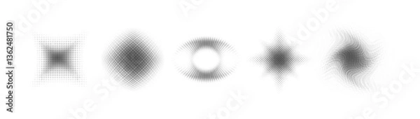 Fototapeta Grainy gray icons. Collection of abstract, geometric, and gray shapes for design and background. Abstract Geometric Shapes in Halftone