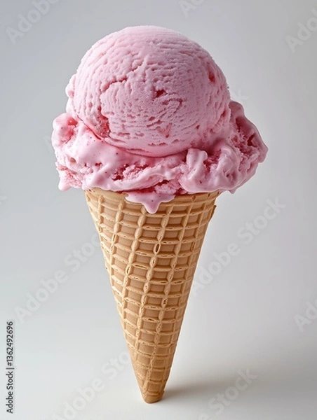 Fototapeta Photo of a pink ice cream cone on a white background, side view