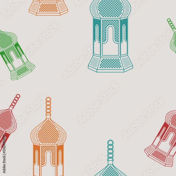 Fototapeta Editable Outline Style Arab Lamps Vector Illustration With Various Colors as Seamless Pattern for Creating Background of Islamic Occasional Theme Such as Ramadan and Eid or Arab Culture