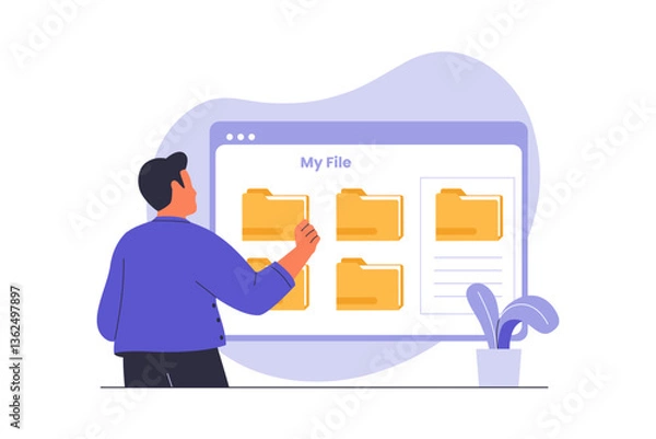 Fototapeta Digital File Organization and Data Storage Folder Illustration. Illustrations for websites, landing pages, mobile apps, posters and banners