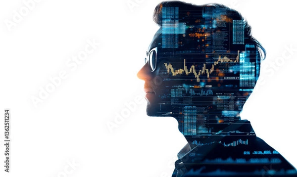 Obraz Creative Visual of AI-Driven Market Prediction with Data Overlay Isolate on Transparent Background, cutout, png