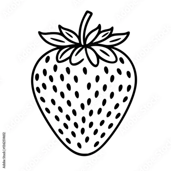 Fototapeta Vector Illustration of a Red Strawberry with Green Leaves and Yellow Seeds in Flat Design