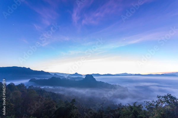 Fototapeta mountains in morning clounds and stars in Mae Hong Son