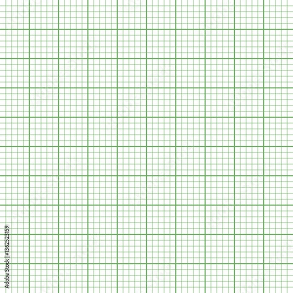 Obraz Sheet of graph paper with grid. Millimeter paper texture, geometric pattern. Green lined blank for drawing, studying, technical engineering or scale measurement. Vector illustration