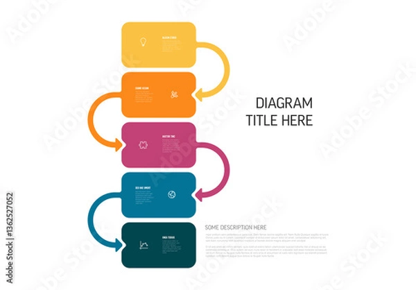Obraz Colorful Vertical Step-by-Step Infographic Diagram Template with five color blocks