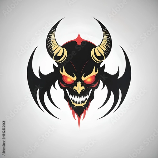 Fototapeta black devil head with horns, isolated