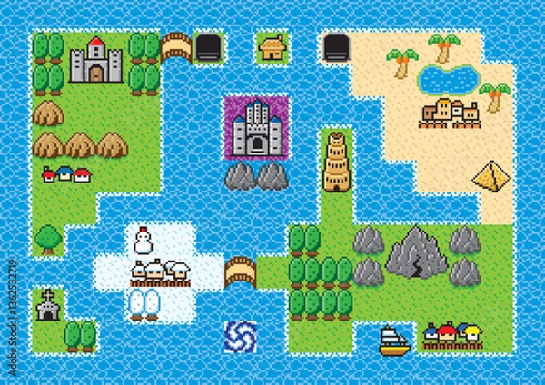 Obraz RPG風ドット絵　フィールドマップ