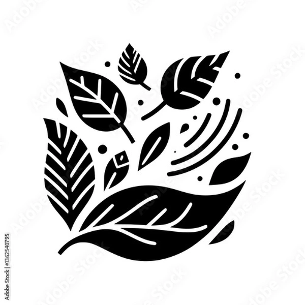 Fototapeta Abstract Black and White Composition: Elegant Arrangement of Stylized Leaves and Organic Forms, Set Against a Clean White Background.