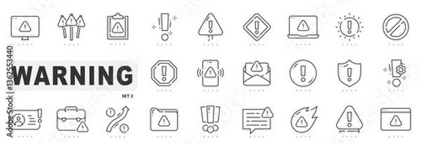 Fototapeta Set of warning related line icons. Alert, caution, danger, error etc. Editable stroke. Set 2