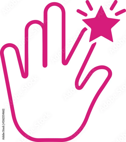 Obraz The hand should be simplified, using continuous lines to outline the hand and fingers. The star should be a solid, five-pointed shape, positioned to indicate a prick or injury to one of the fingers. 