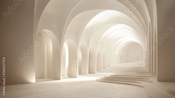 Obraz Abstract architecture interior, light-filled hall, empty space, 3d render, photorealistic