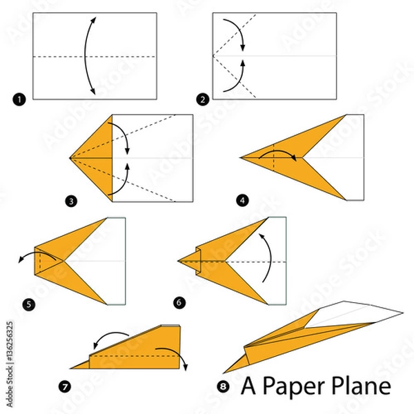 Obraz Instrukcje krok po kroku, jak uczynić origami papierową samolotem.