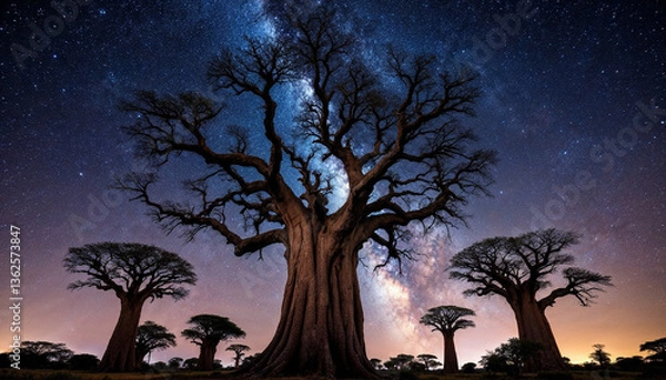 Obraz night landscape with baobabs