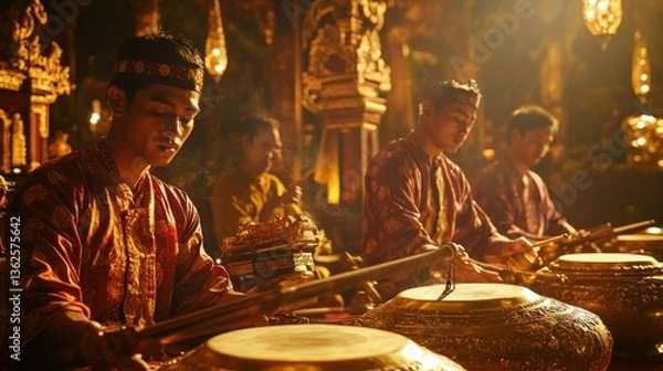 Fototapeta Balinese Gamelan Ensemble, Harmonious Melodies in a Golden Ambience