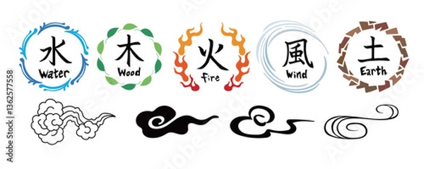 Obraz 自然のイメージのカラフルな和風のフレームセット