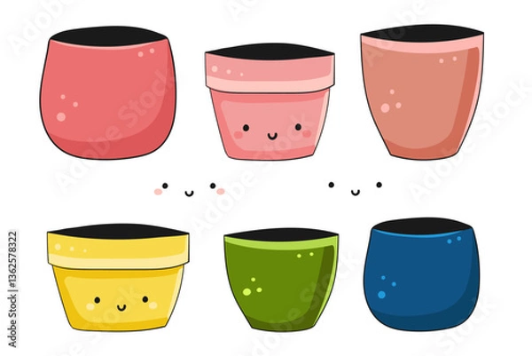 Obraz cute smiley flower pots vector set isolated on white background