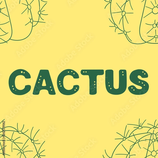 Fototapeta Seamless vector Ornament with text To create endless pattern. hand drawn cactus and succulents outline on yellow background.