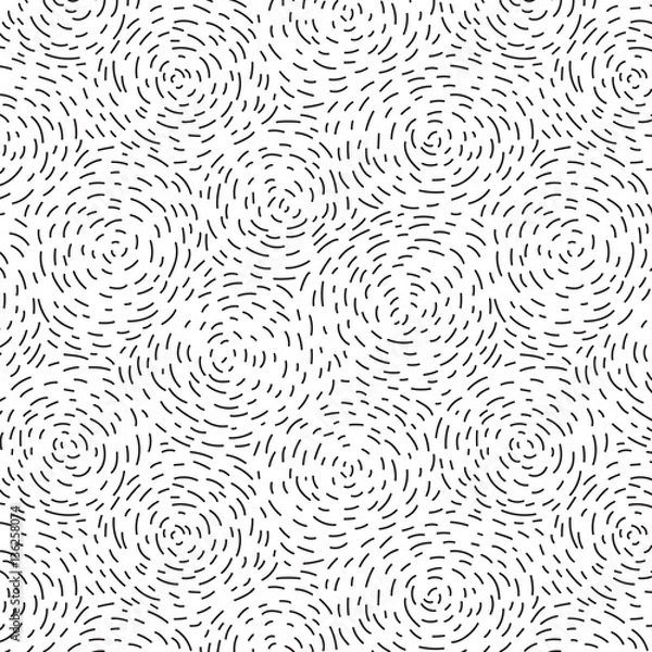 Fototapeta Hand drawn swirls circular dashed lines. Spirals seamless doodle pattern. Abstract vector background