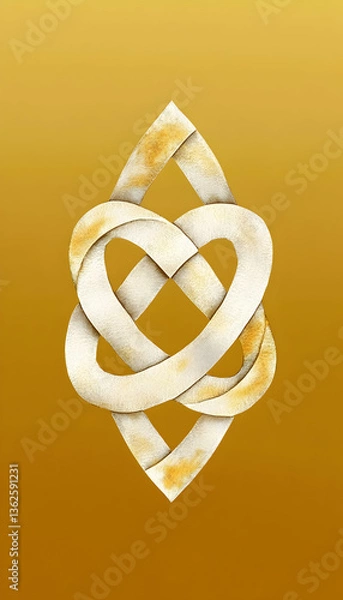 Fototapeta Infinity heart knot in cream color on a warm golden gradient background