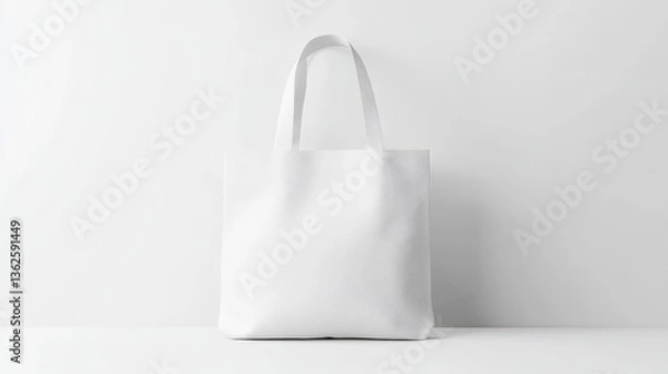 Fototapeta A modern design for an eco cloth tote bag. A reusable cotton tote bag template with handles. A blank shopping 3d isolated realistic concept mockup on a white background.