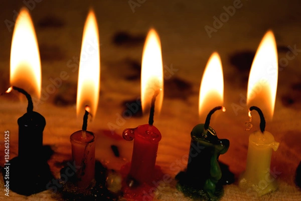 Obraz Several colorful burning church candles.