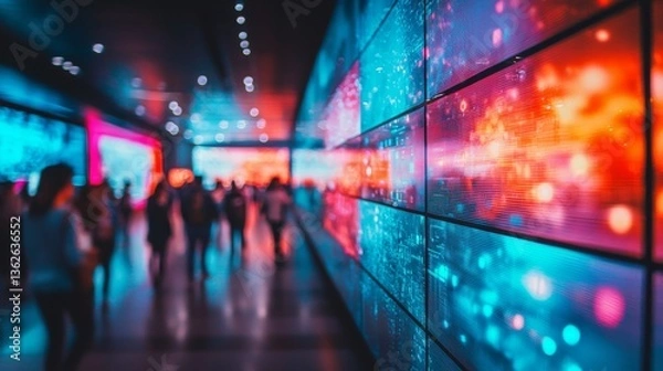 Fototapeta Interactive technology experience at a futuristic convention display screen