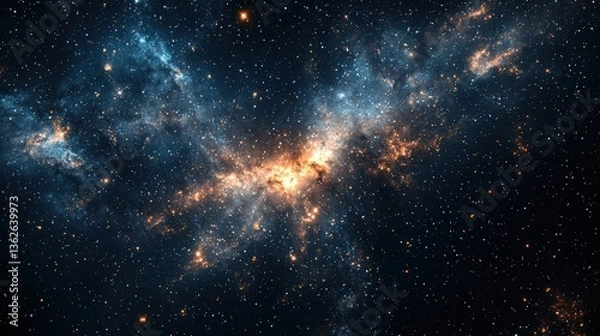 Fototapeta Stunning Cosmic View of a Bright Galaxy Surrounded by Stars and Nebulae in Deep Space