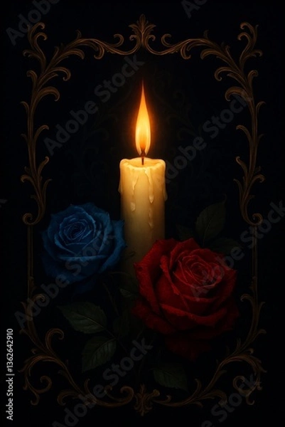 Obraz 闇の中に浮かぶキャンドルと薔薇