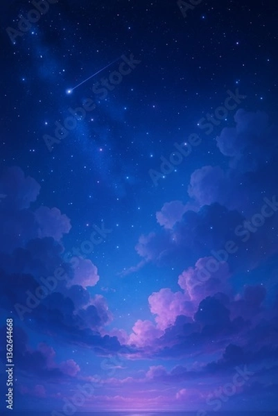 Obraz 青と紫の夜空に浮かぶ幻想的な雲