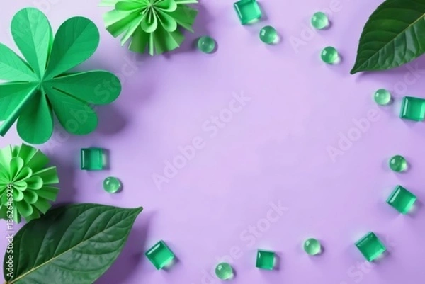 Obraz Emerald themed party decorations on lilac background, emerald, straws