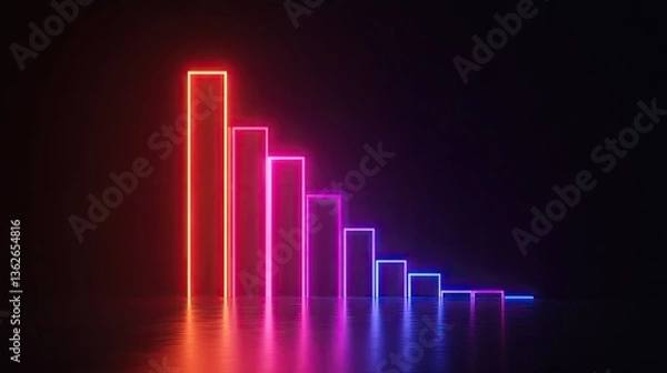 Fototapeta A neon-lit business bar chart in dark mode, symbolizing financial success and futuristic analytics.