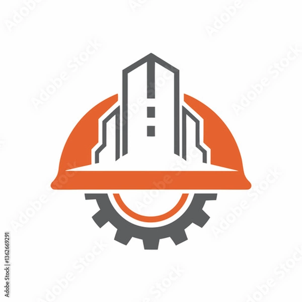 Obraz Construction Helmet with Building Gear Logo vector design.