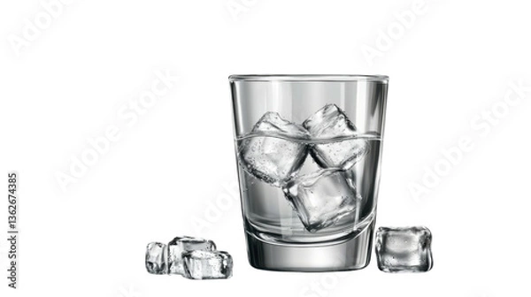Fototapeta Crystal-Clear refreshment: A close-up shot of a glass filled with ice cubes and water, creating a refreshing scene.